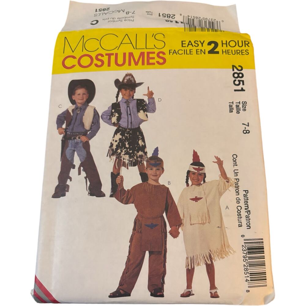 McCall's Children's, Boys' and Girls' Cowboys and Indians Costumes-7-8